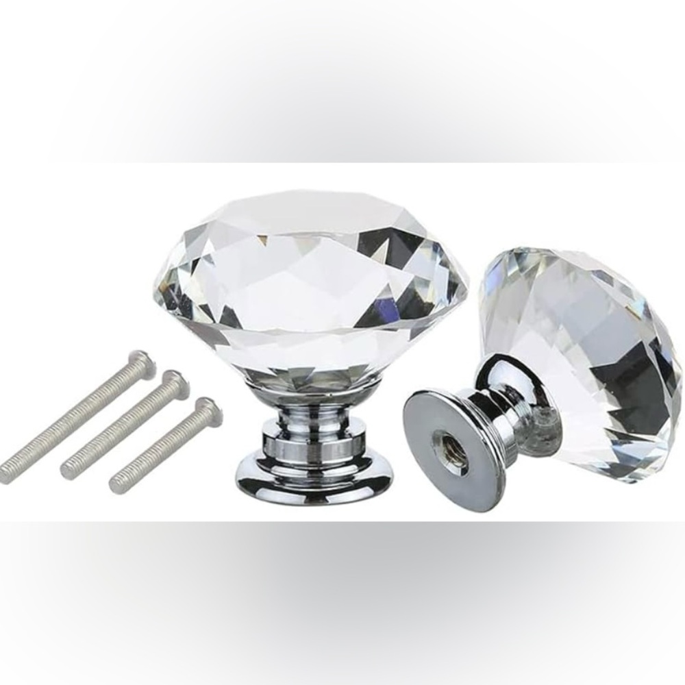 Crystal Diamond Shaped Silver Drawer Dresser Knobs Pulls Handles Set Bundle NEW